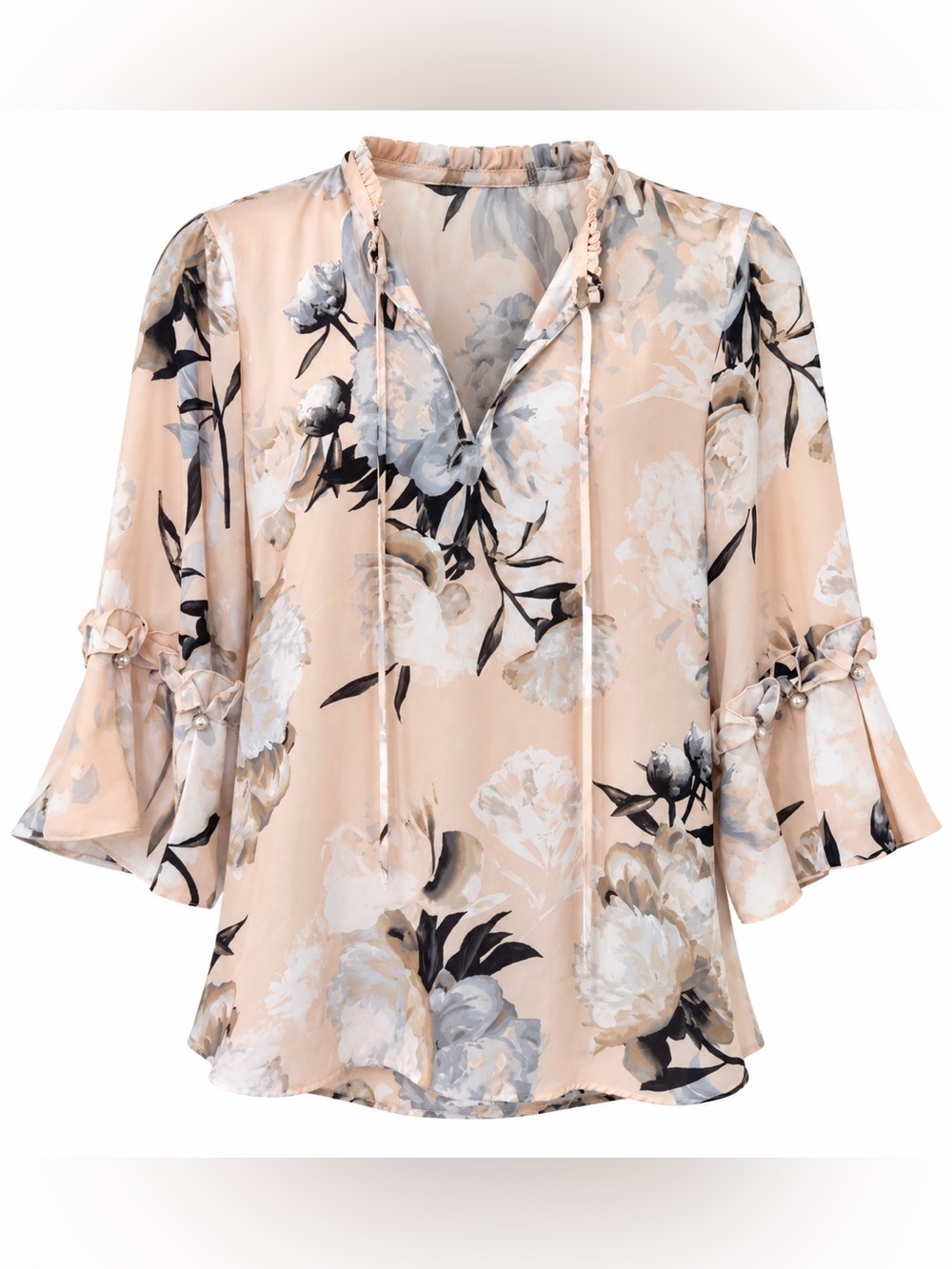 Karl Lagerfeld blush floral pearl detail blouse, medium